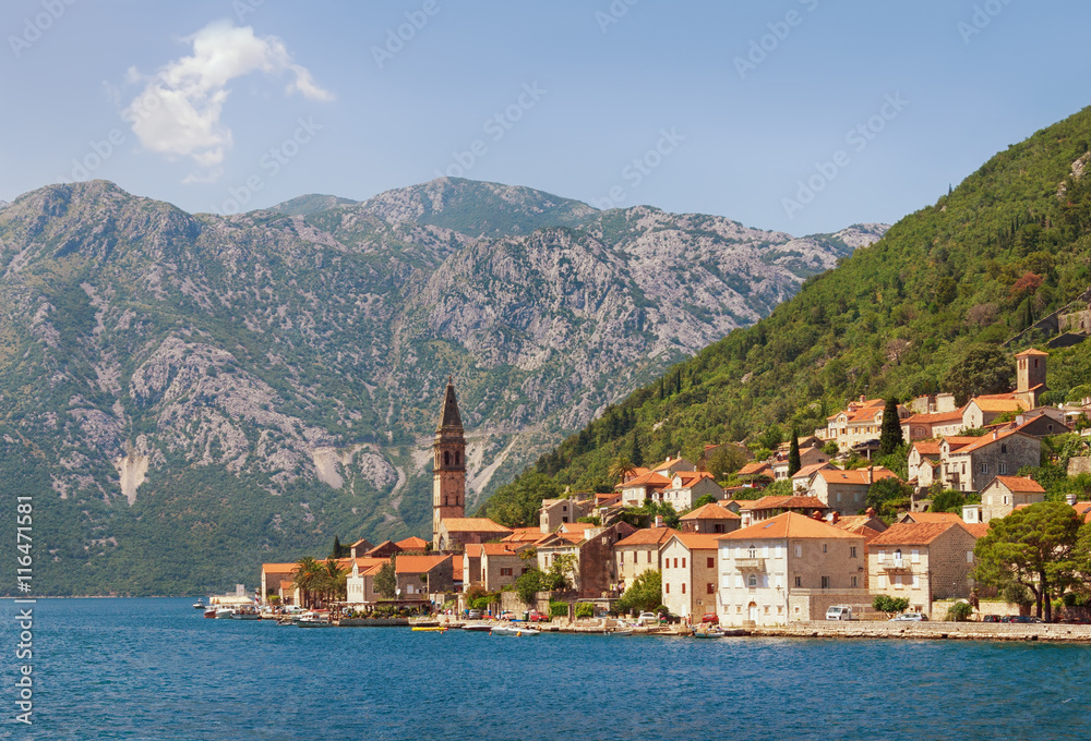 Montenegro.View of  Perast town from the sea
