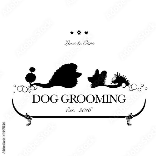 Logo for dog hair salon, dog styling and grooming shop, store for pets. Vector illustration