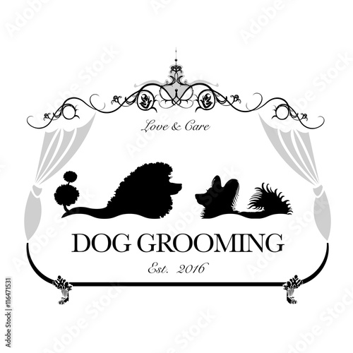 Logo for dog hair salon, dog styling and grooming shop, store for pets. Vector illustration