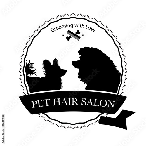 Logo for pet hair salon, pet styling and grooming shop, store for dogs and cats. Vector illustration