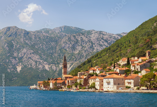 Montenegro.View of Perast town from the sea