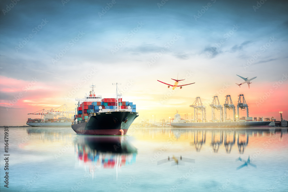 Fototapeta premium Logistics and transportation of Container Cargo ship and Cargo p
