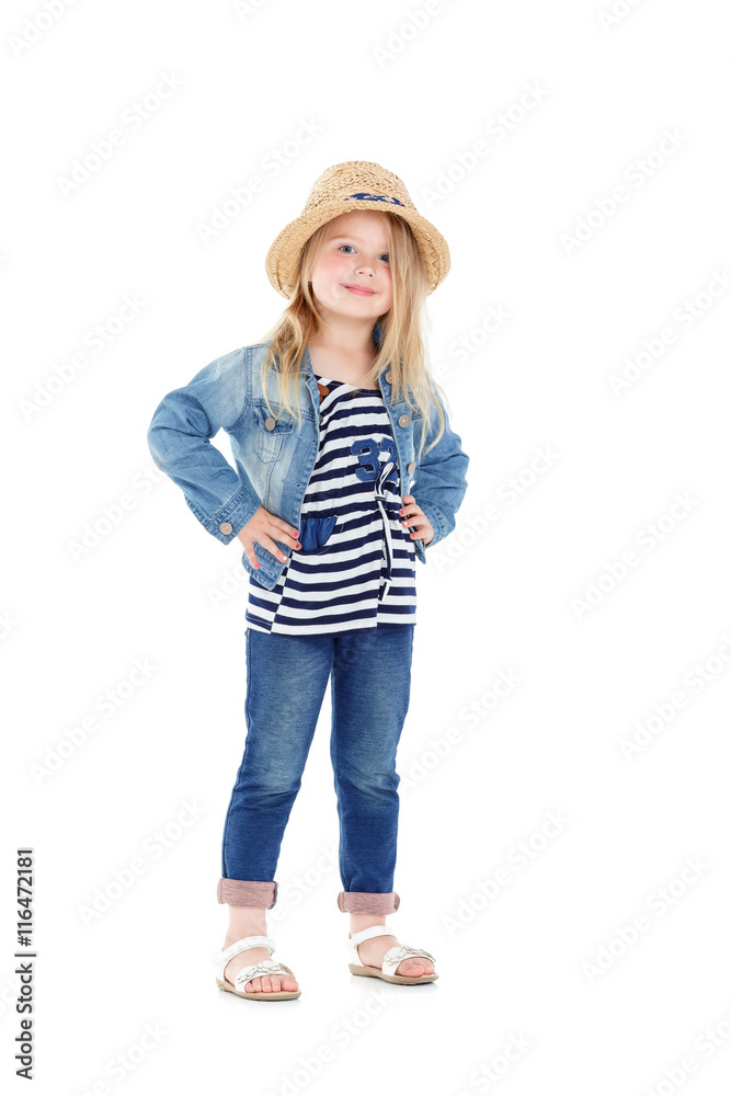 girl in a striped shirt and hat