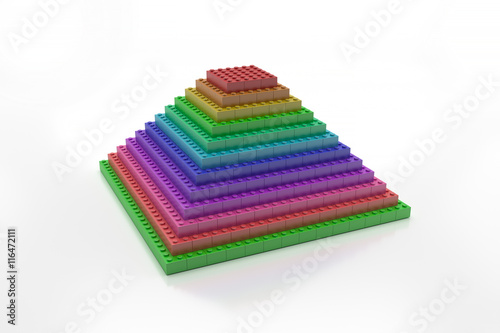 Rainbow blocks pyramid - Concept -Isolated.3D illustration