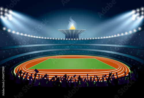 Excited Crowd of People at Athletics Stadium. Summer Games 2016.