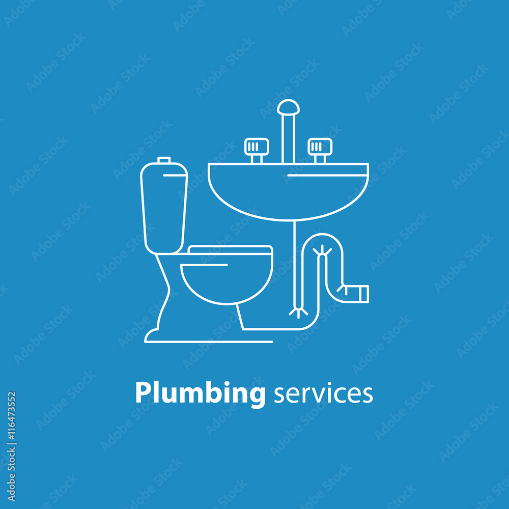 Plumbing service logo, pipes connection, water repair works, facility installment Plumbing service logo, pipes connection, water repair works, facility installment