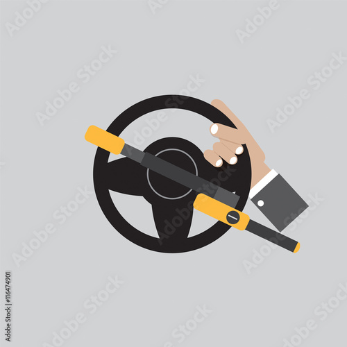 Car Steering Wheel Lock Vector Illustration.