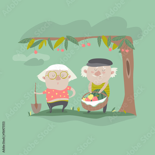 Vector Illustration of adult gardener family