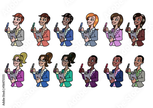 Multi-ethnical business people set.