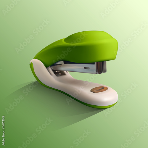 Realistic vector illustration of green stapler. Office appliance.