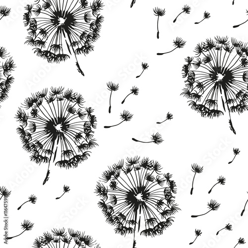 Fototapeta Naklejka Na Ścianę i Meble -  Dandelion and seeds blowing in the wind seamless pattern