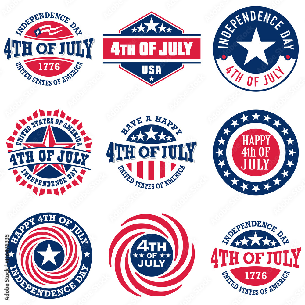 Collection of Fourth of July vintage labels commemorating United States Independence Day