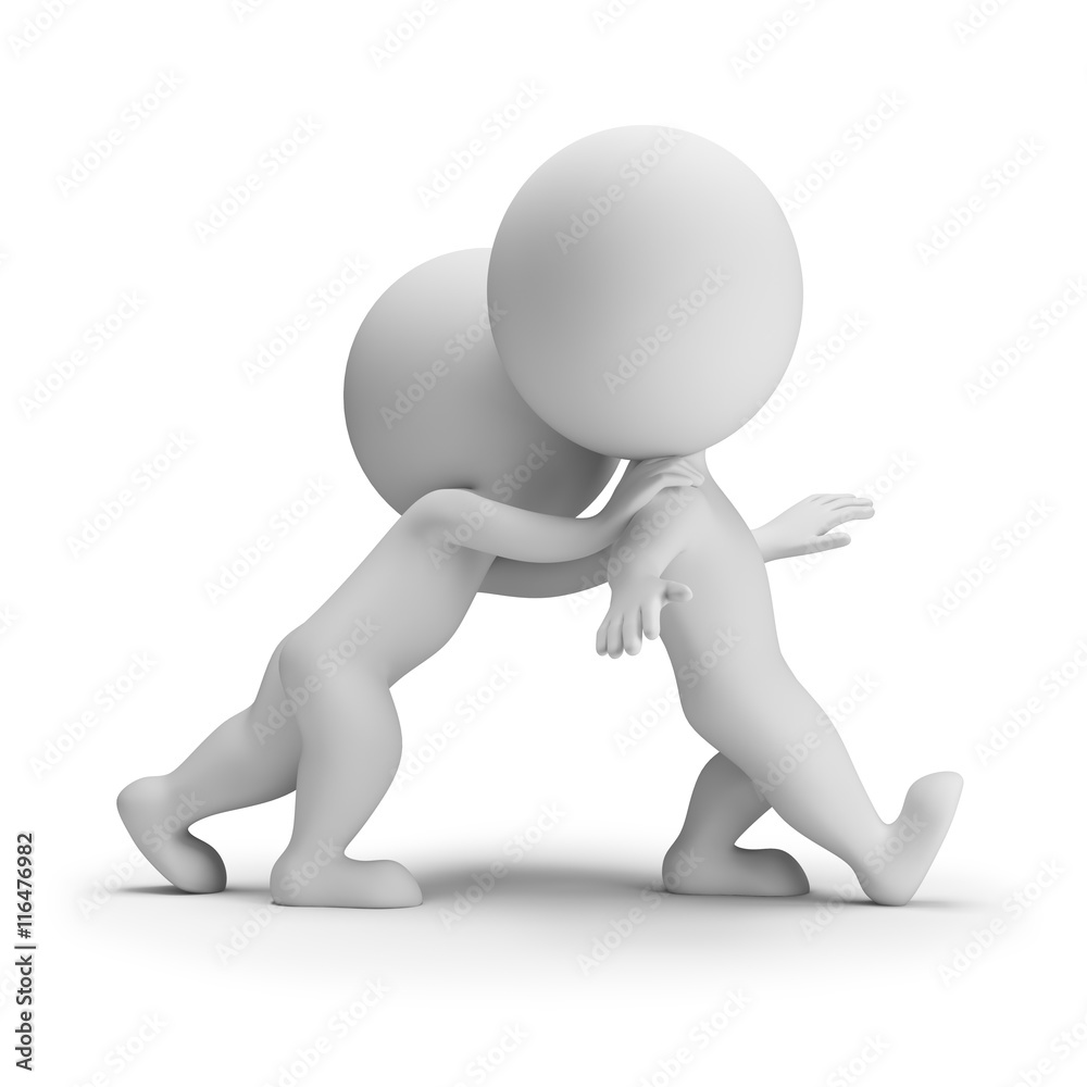 3d small people - pushes another 3d small people - pushes another