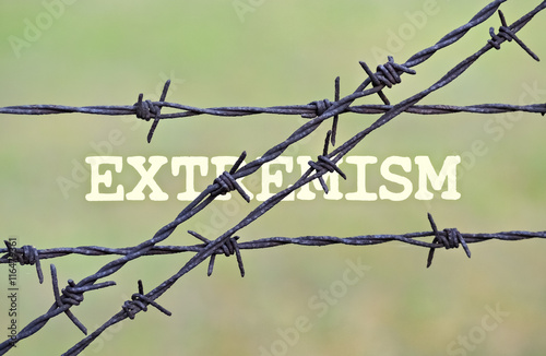 Canvastavla Word extremism against barbed wire