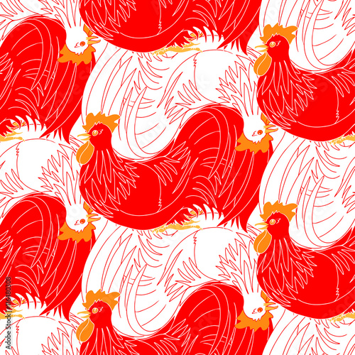 Red and white cocks