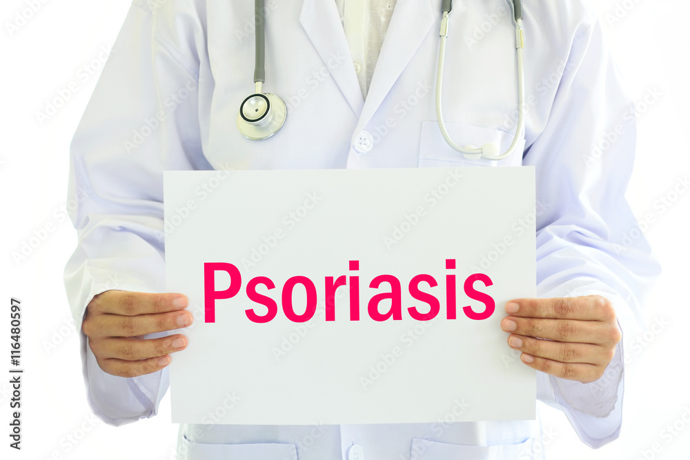Doctor holding Psoriasis card in hands
Doctor holding Psoriasis card in hands