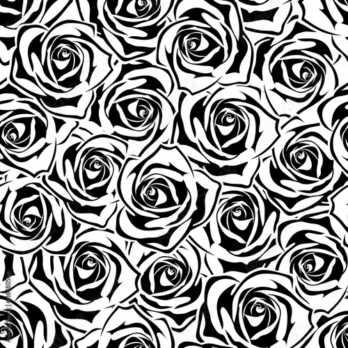 Vector seamless pattern with black and white roses.