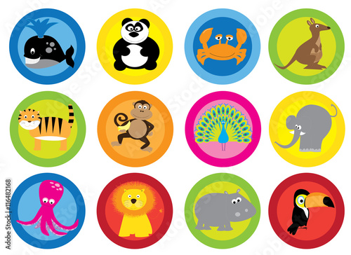 Set of cartoon wild animals stickers - collection for children