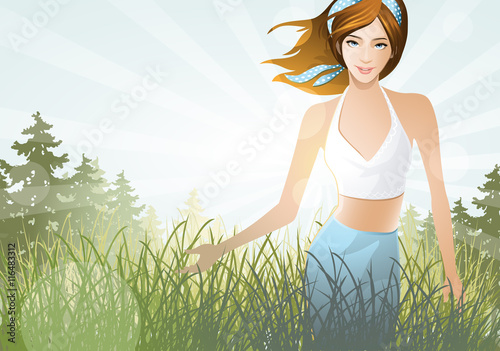 nature / young attractive women in rural areas