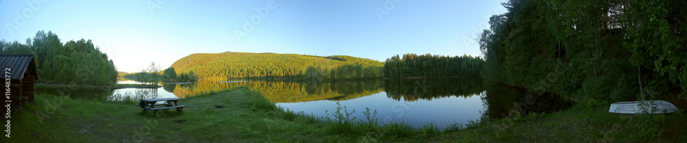 Resting hut at the edge of the Swedish river Naemforsen Resting hut at the edge of the Swedish river Naemforsen