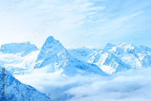 beautiful winter snow covered peaks of Caucasus mountain, Dombaj