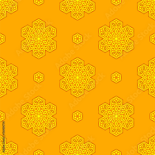 Seamless Creative Ornamental Yellow Pattern. Geometric Decorative Background