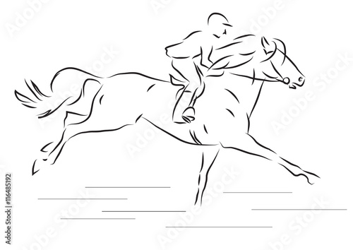 vector illustration of sketch horseman galloping on horse