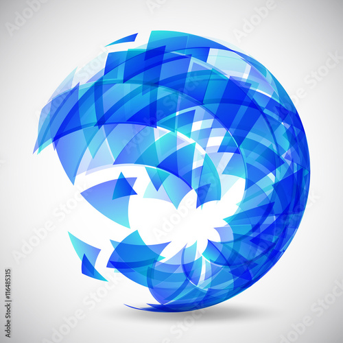 Abstract futuristic blue sphere made of triangles. Vector illustration