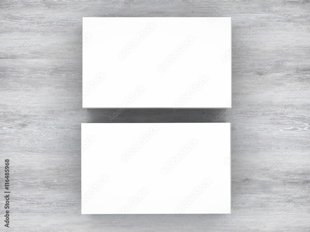 white blank name card front and back on wooden background