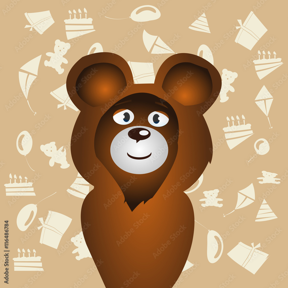 Cartoon happy smile bear and celebration background vector illus Stock