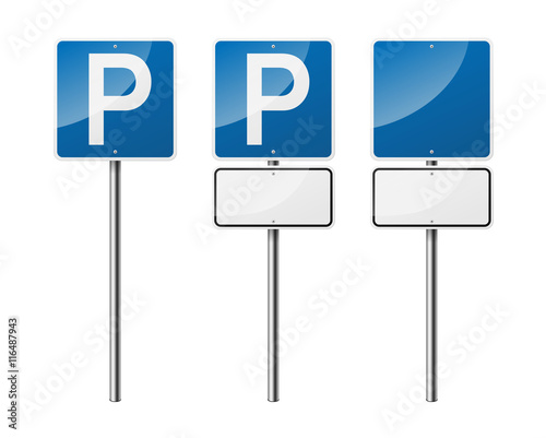 Set of 3 blank road signs, isolated on white background. Parking. EPS10 vector illustration.