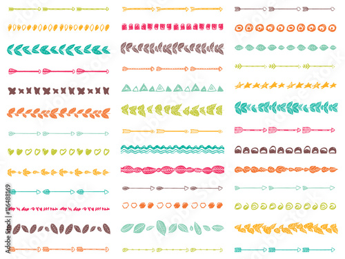Big set of 39 abstract seamless brushes Aztec boho style.