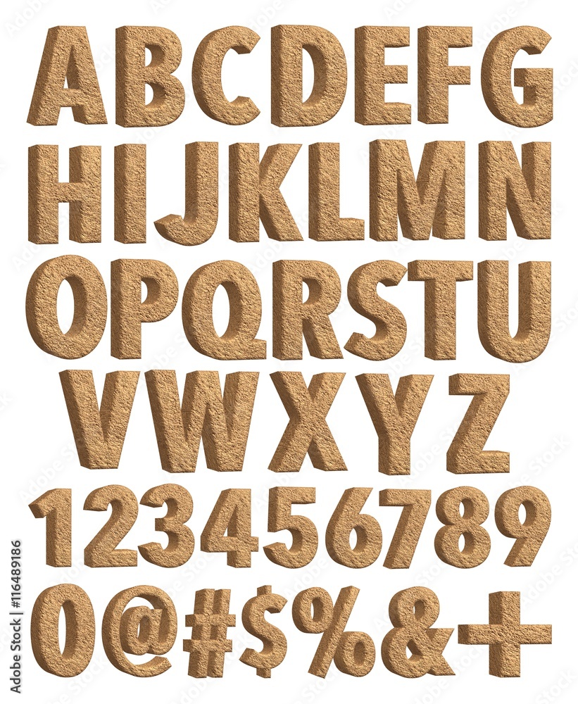 Soil alphabet with number and sign in 3D rendered on white background ...