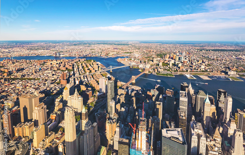 Aerial view of New York City with a view of the Hudson River