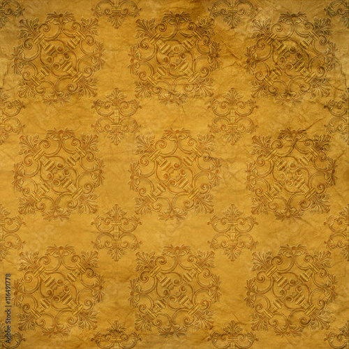 Gold ornament flower vintage pattern in old paper background