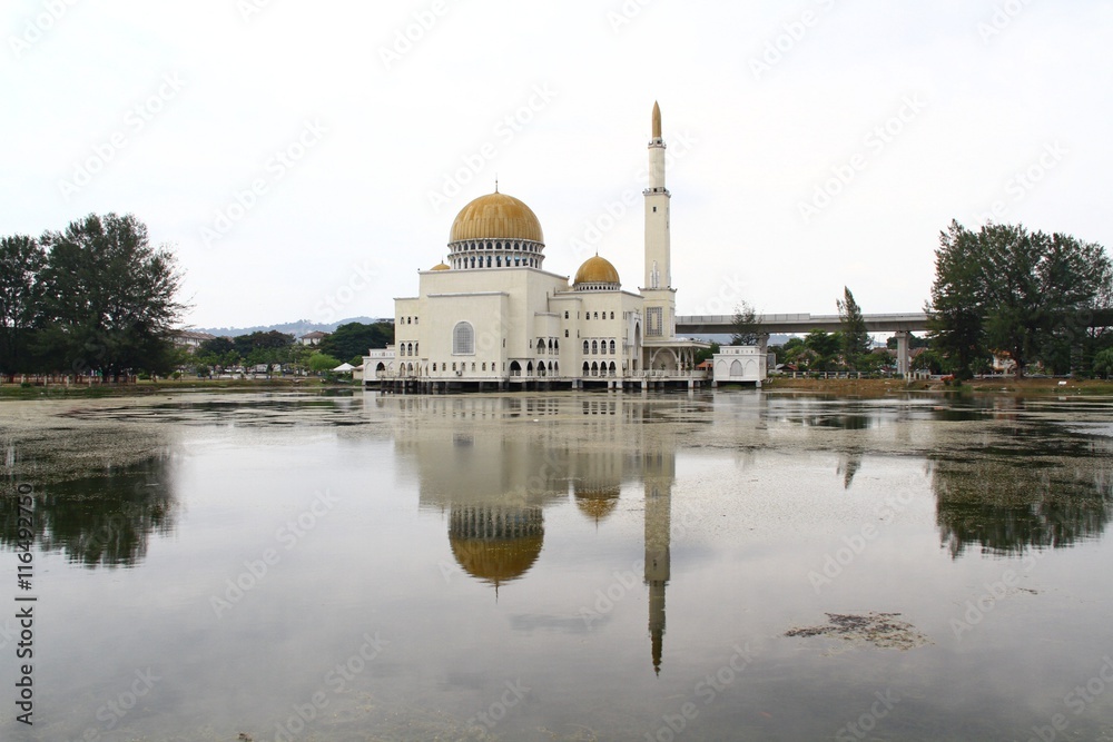 clear lake reflection at Floating Mosque, Puchong, Malaysia.