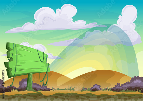 Cartoon vector landscape with separated layers for game and animation, game design asset