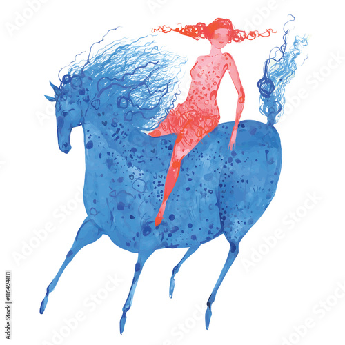 Horsewoman on the horse.