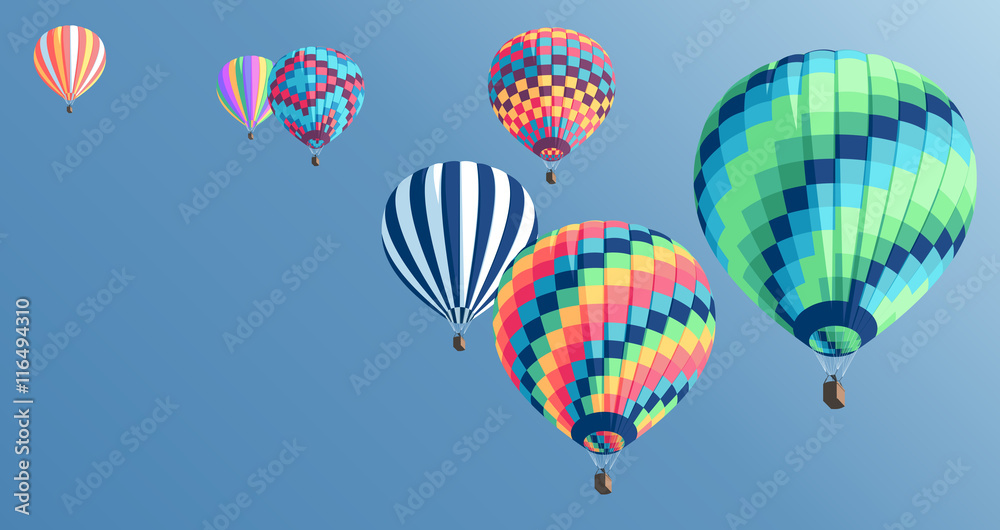 Obraz premium Multi-colored hot air balloons floating in the sky, colorful hot air balloons collection