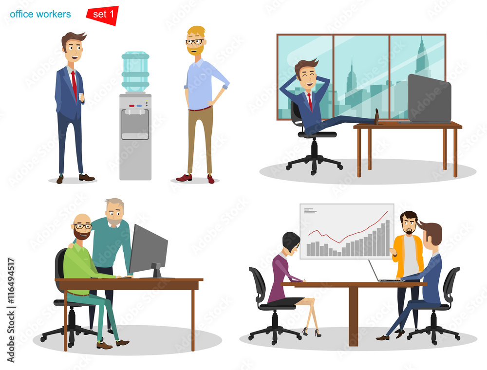 Vector Illustration cartoon. People in the office rest, socialize and ...