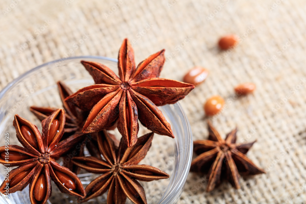 Star anise on a sackcloth Star anise on a sackcloth