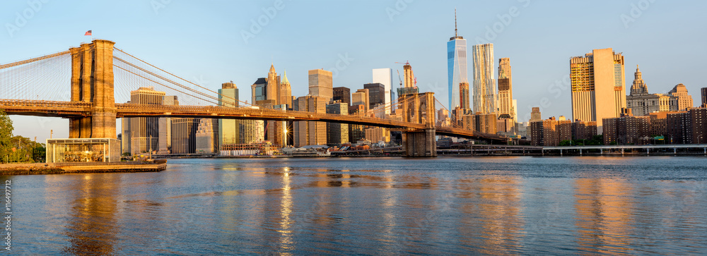 Unique view of New York City from Brooklyn Bridge