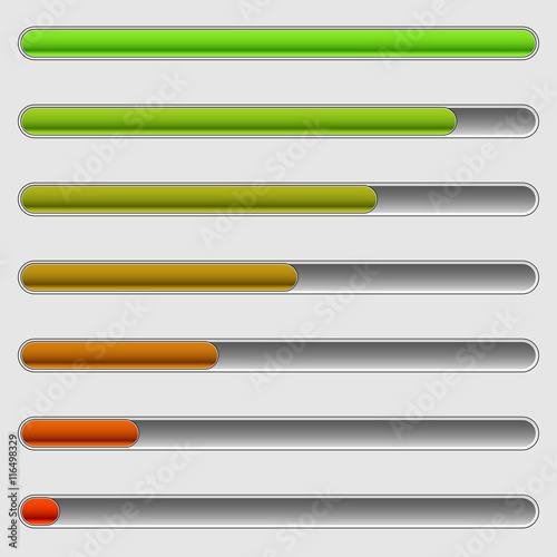 Horizontal progress bars. Completion, loading, phases concepts.