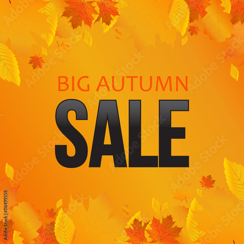 Autumn Sale  Orange banner with leaves. Vector illustration.