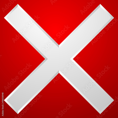 Red cross icon with bevel effect. Delete, remove icon, sign.