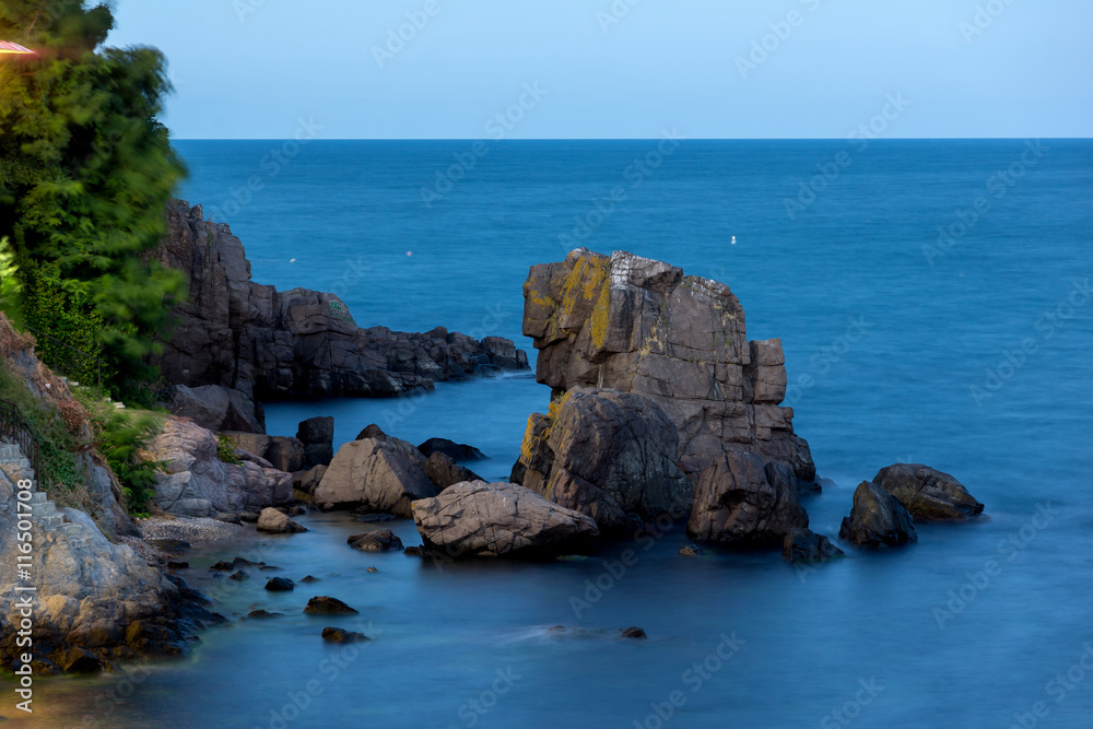 Rock in the water of the coastline of  Sozopol town, Burgas Region, Bulgaria