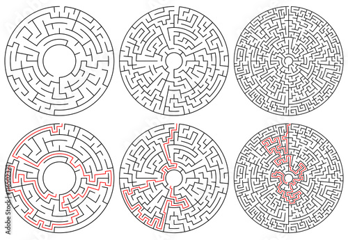 Circular mazes. 3 version with different complexity.