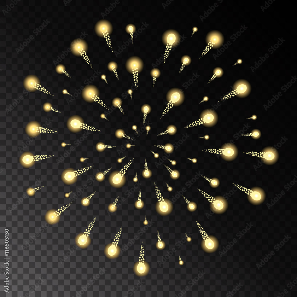 Yellow fireworks on chess style transparent background. Vector illustration Yellow fireworks on chess style transparent background. Vector illustration