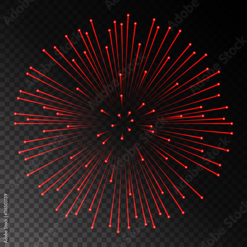 Red fireworks on chess style transparent background. Vector illustration
