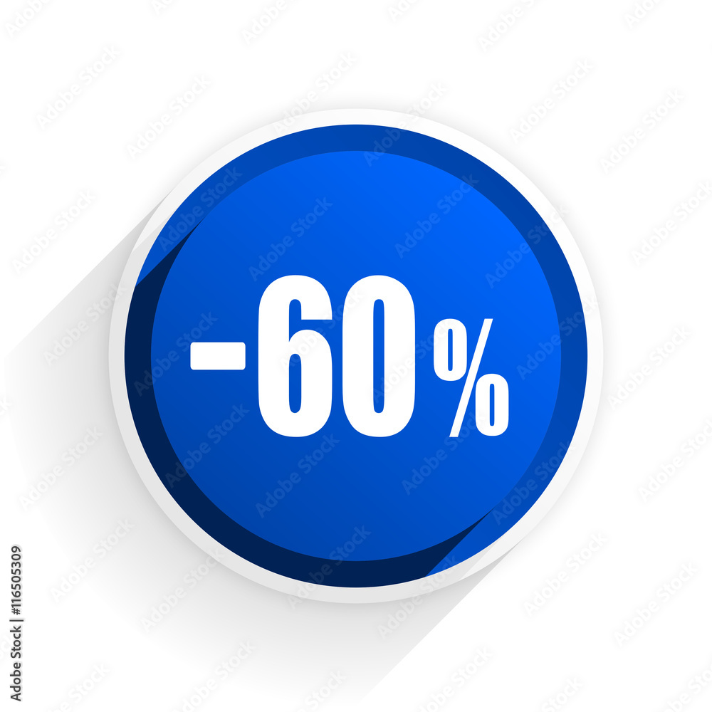 60 percent sale retail flat icon with shadow on white background, blue modern design web element 60 percent sale retail flat icon with shadow on white background, blue modern design web element
